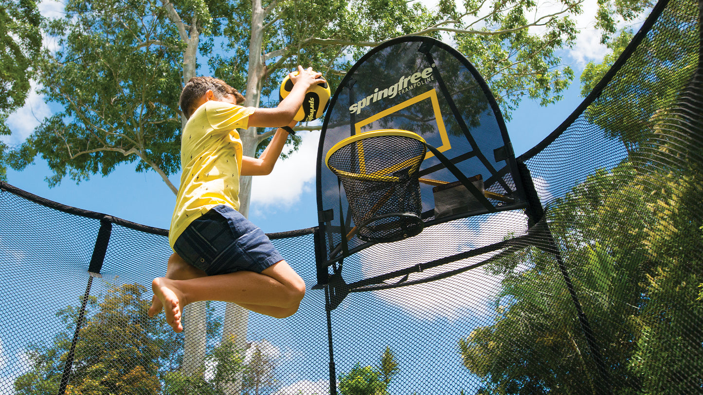 Springfree Compact Oval Trampoline 1.9m x 2.7m - Moving Accessory Bundle Basketball Hoop, Ladder and Wheels