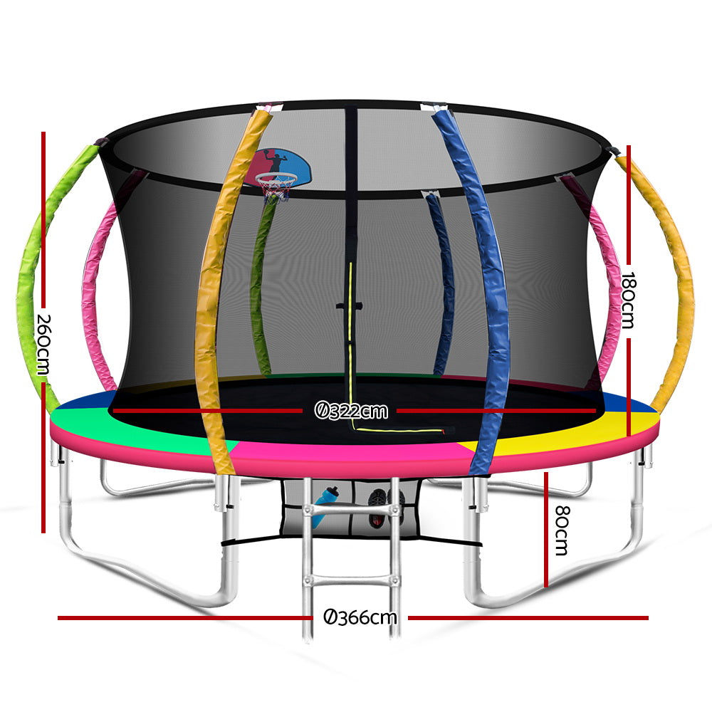 Everfit 12FT Trampoline for Kids Multi-coloured with Basketball Hoop