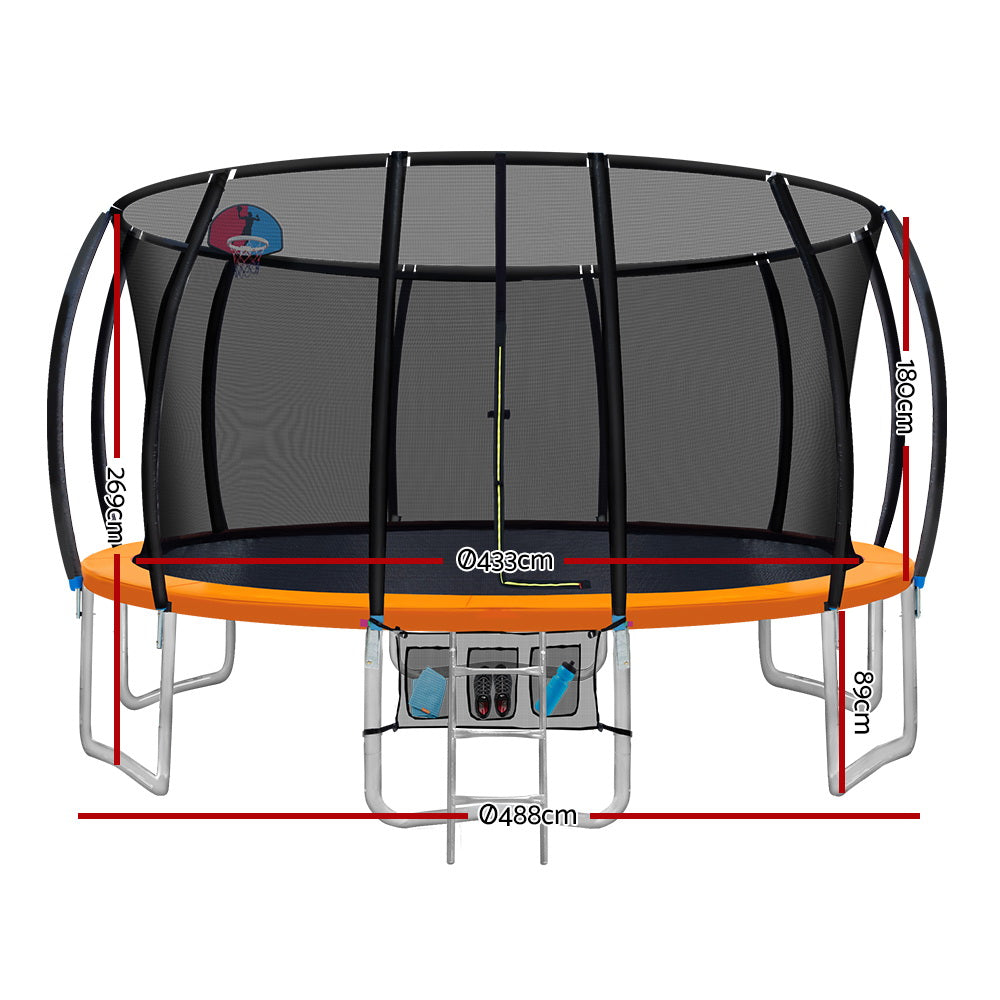 Everfit 16FT Trampoline for Kids Orange with Basketball Hoop