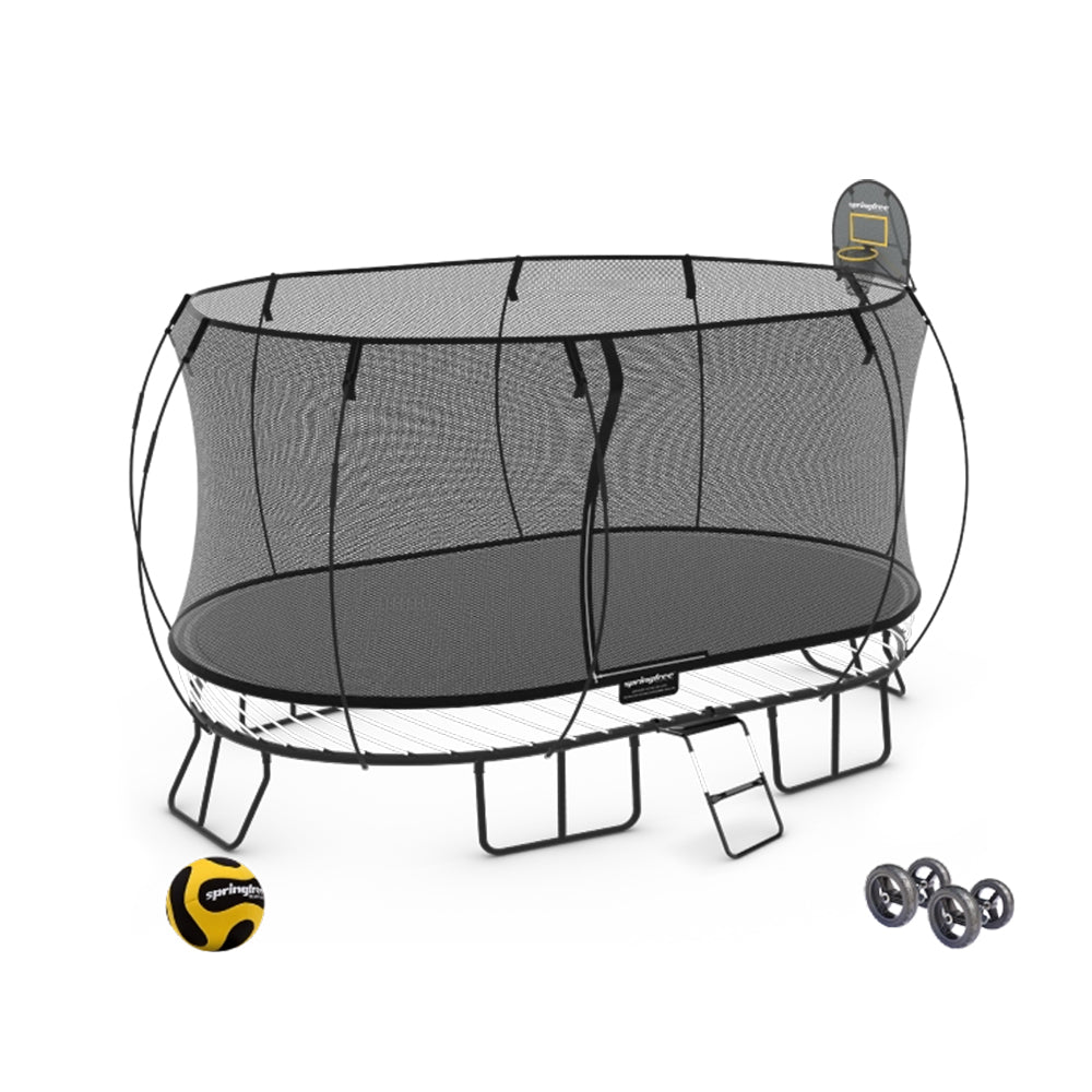 Springfree Jumbo Oval Trampoline 3.8m x 5.7m - Moving Accessory Bundle Basketball Hoop, Ladder and Wheels