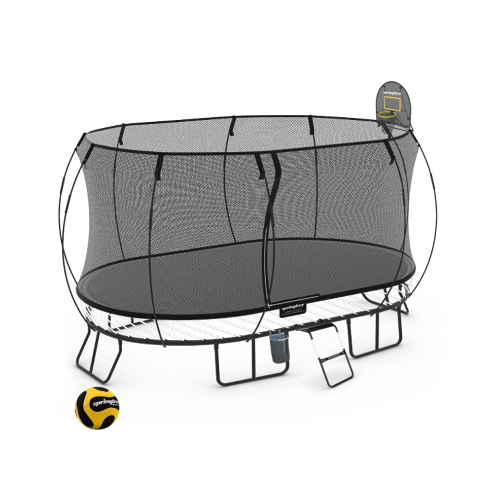 Springfree Jumbo Oval Trampoline 3.8m x 5.7m - Sports Accessory Bundle Basketball Hoop, Ladder and Bag