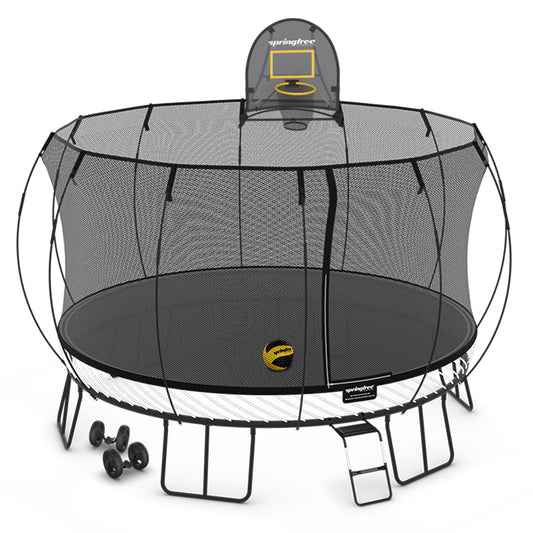 Springfree Jumbo Round Trampoline 13 ft - Moving Accessory Bundle Basketball Hoop, Ladder and Wheels