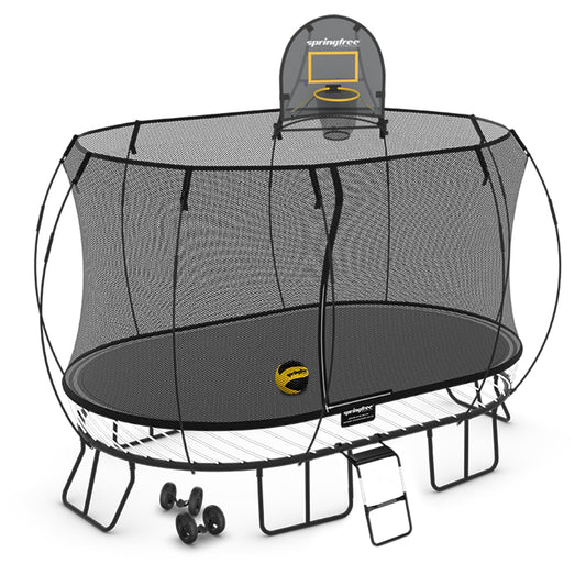 Springfree Large Oval Trampoline 2.4m x 4m - Moving Accessory Bundle Basketball Hoop, Ladder and Wheels