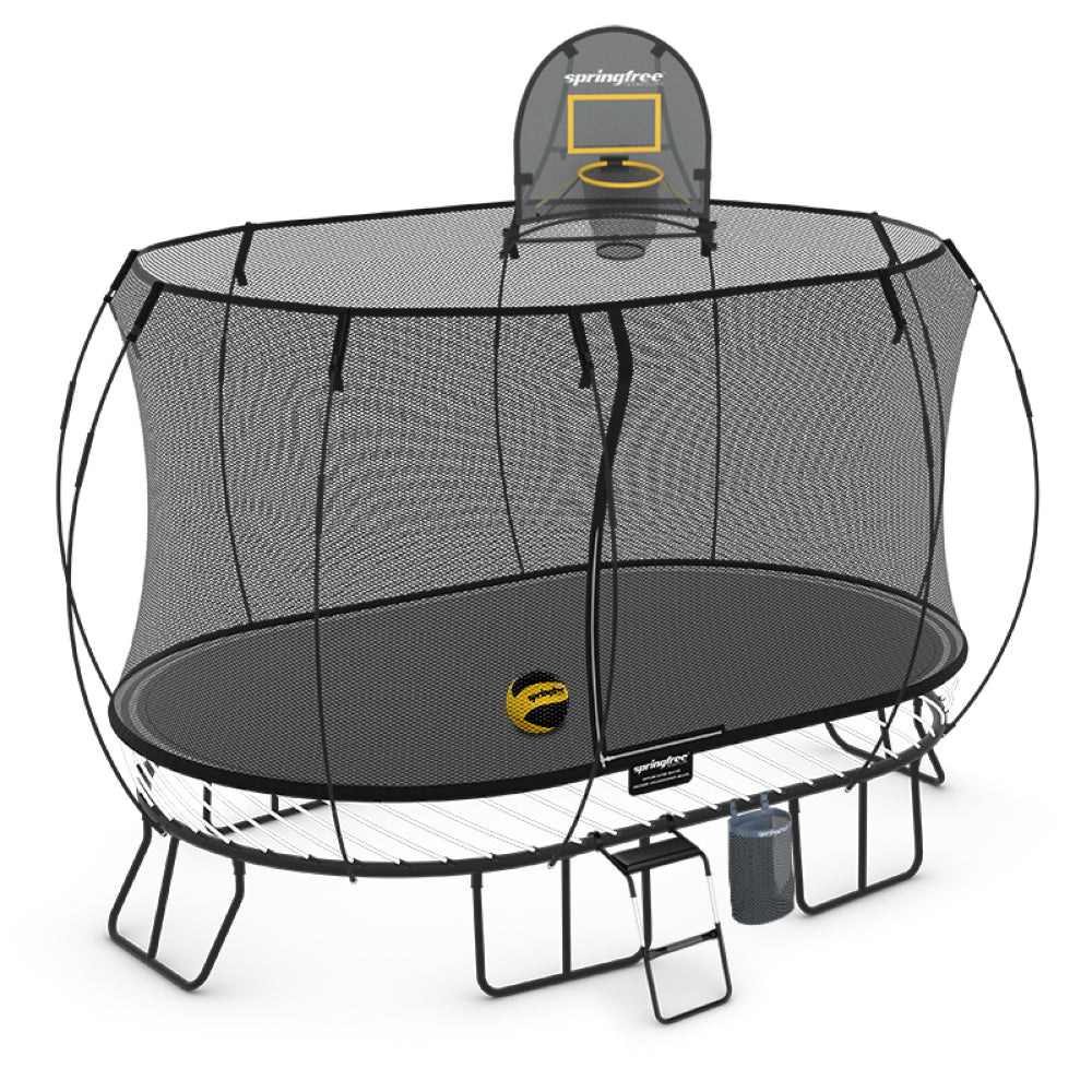 Springfree Large Oval Trampoline 2.4m x 4m - Sports Accessory Bundle Basketball Hoop, Ladder and Bag