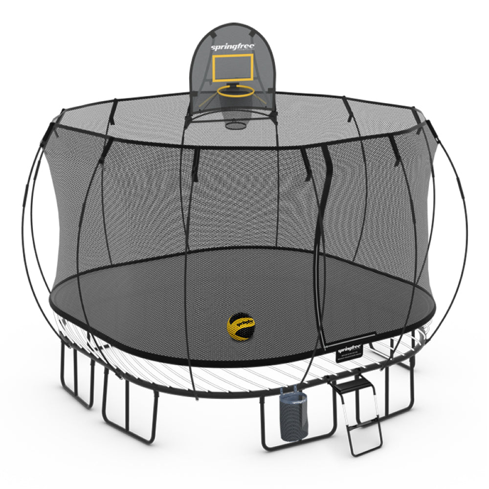 Springfree Large Square Trampoline 11 ft - Sports Accessory Bundle Basketball Hoop, Ladder and Bag