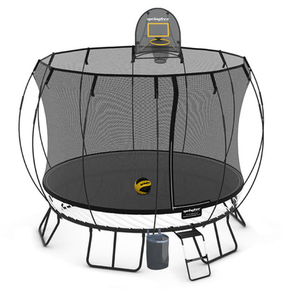 Springfree Medium Round Trampoline 10 ft - Sports Accessory Bundle Basketball Hoop, Ladder and Bag