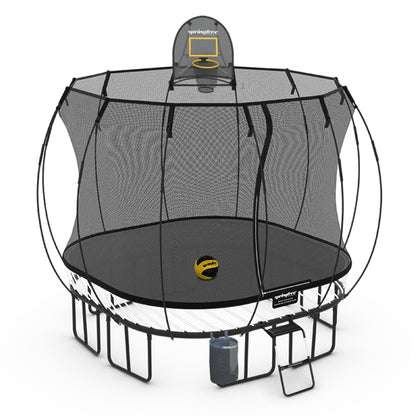 Springfree Medium Square Trampoline 9 ft - Sports Accessory Bundle Basketball Hoop, Ladder and Bag