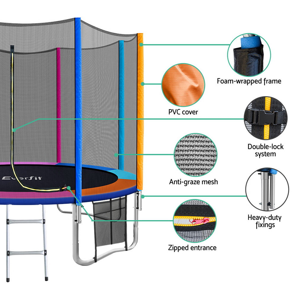 10FT Trampoline for Kids w/ Ladder Enclosure and Safety Net Pad