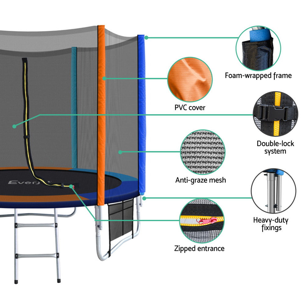 Everfit 8FT Trampoline for Kids w/ Ladder Enclosure & Safety Net Pad