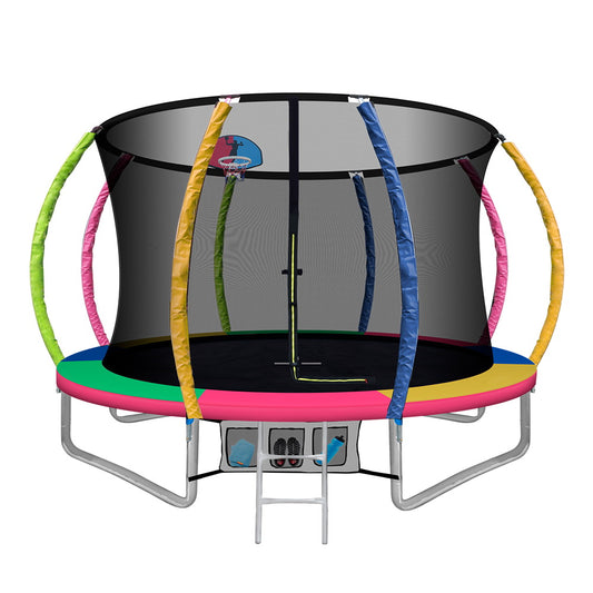 Everfit 10FT Trampoline for Kids Multi-coloured with basketball hoop