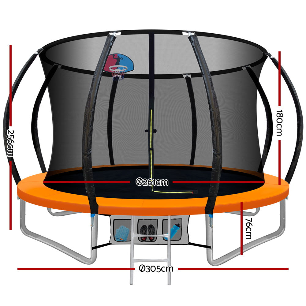 Everfit 10FT Trampoline for Kids Orange with Basketball Hoop