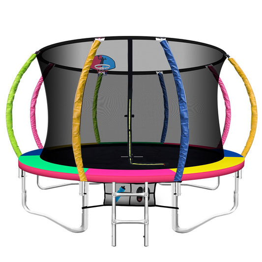 Everfit 12FT Trampoline for Kids Multi-coloured with Basketball Hoop