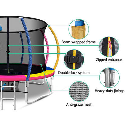 Everfit 12FT Trampoline for Kids Multi-coloured with Basketball Hoop