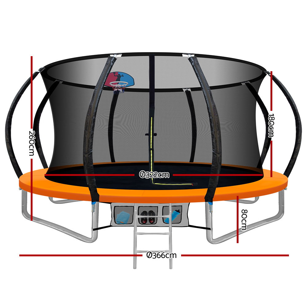 Everfit 12FT Trampoline for Kids Orange with Basketball Hoop