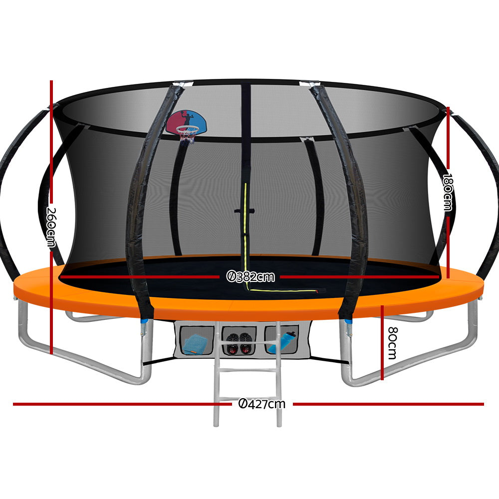 Everfit 14FT Trampoline for Kids Orange with Basketball Hoop