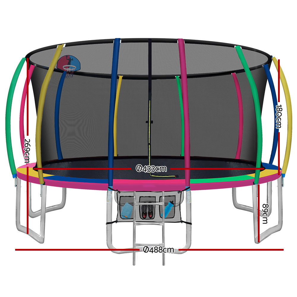 Everfit 16FT Trampoline for Kids Multi-coloured with Basketball Hoop