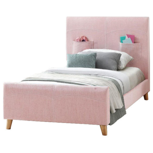 Phlox Kids Child Single Bed Fabric Upholstered Children Kid Timber Frame - Pink