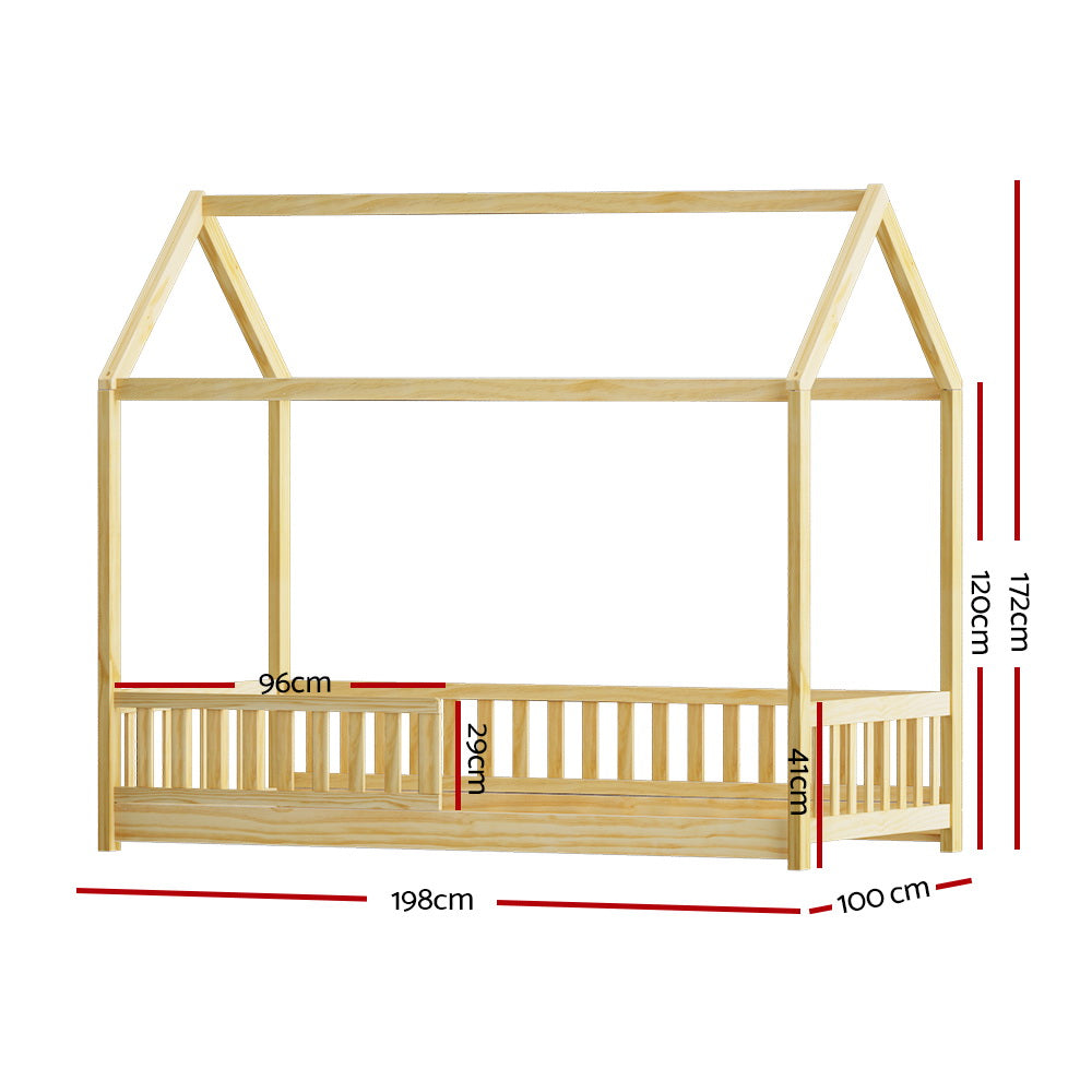 Artiss Bed Frame Wooden Kids House Frame Oak ROCK